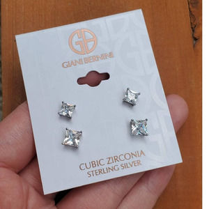 NEW! Giani Bernini 2Pc Set Cubic Zirconia Stud Earrings in Sterling Silver